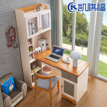 Full solid wood desk with bookcase combined computer desk Desktop Home 1 4 m large corner desk minimalist study table