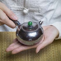Chengyi silverware Sterling silver pot Emerald green top side handle handmade tea set Household silver teapot 999 Sterling silver teapot Tea pot