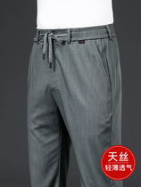 High-end Tencel 2021 Spring Summer Men Sports Pants Mens Summer Thin straight cylinder loose big code casual male pants