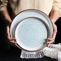 Starry Sky Ceramic Dinner Plate Creative Home Plate Round West Dining Tray Sweet Pint Water Fruit Dish Pan Pizza Dish tray hem tray