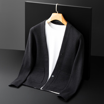 A D Hepburn light lavish pure color No-collar mens sweatshirt light business casual youth sweater-knitted sweater jacket