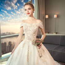 Wedding dress 2020 new bride forest line one shoulder thin high-end dress long tail luxury pregnant women Qi light veil