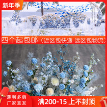 Wedding stage flower row Tatai road flower blue theme wedding flower welcome area shopping mall decoration flower art