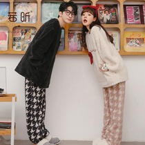 Couple coral suede pyjamas woman autumn winter money sweet and cute thickened flannel men suit students home clothes