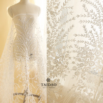 Shiny new Taiwan Island sequin ivory white embroidery lace dress clothing fabric M16 wedding material fabric