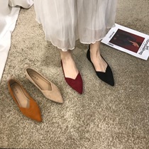 ITSK Shoes Womens Single Shoes Custard Suede Flat Bottom Shoes 100 Hitch Soft Bottom Comfort Legue-bean Shoes