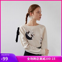 lily spring new womens classical flowers and birds velvet stitching short pullover 8268