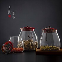 Tea box high-end glass tea pot Puer storage box Small tea pot sealed pot wooden stopper storage box tea box