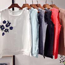Ethnic Wind Retro Art Embroidered Floral Cotton Linen Jacket Female Summer Dress Original Beating Outside Wearing Linen Sleeveless Vest