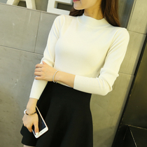 Half turtleneck sweater women 2021 autumn and winter New knitted pullover Korean slim body top white base shirt