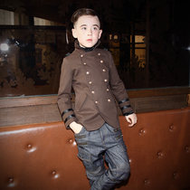 Le Wenxi childrens clothing spring new male middle child British double-breasted medium long short windbreaker cotton coat teenager