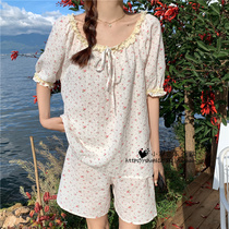 Japanese Gelato Summer Break Flower Bud Sleeves Casual Pure Cotton Pyjamas Sweet and Womens Home Suits Two Suits