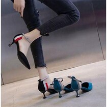 Small fresh girl color matching high heels womens summer 2019 new all-match stiletto pointed toe with sandals womens middle heels