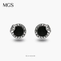 MGS Man ancient silver 2021 trendy black agate earrings female sterling silver earrings temperament small simple earrings summer