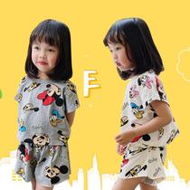 2021 Summer childrens clothes men and women childrens pure cotton sports suit baby cartoon Mickey printed short sleeves two sets of damp