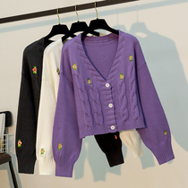 Knitted cardigan womens sweater jacket foreign short loose spring and autumn Angola wool embroidery soft waxy outer shawl