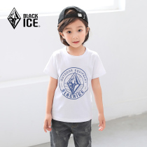 Black ice children round neck short sleeve T-shirt cotton male girl half sleeve children pure white base shirt F9601