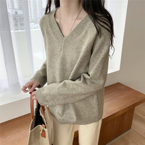 Lalm sweater womens 2020 spring and Autumn temperament V-neck pullover bottoming top wear lazy loose wool sweater outside