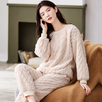 Flannel Sleepwear Lady Autumn Winter Style Thicken Plus Suede Winter Pyjamas Coral Suede Home Suede Round Collar Warm Suit