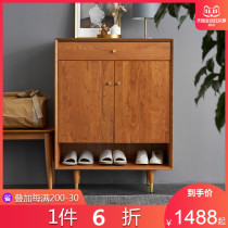 6 fold light luxury solid wood shoe cabinet modern simple shoe rack home door with drawer locker Nordic storage furniture