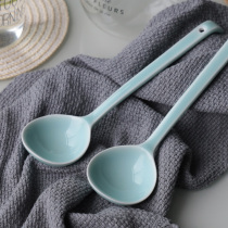 Celadon tableware long handle large soup spoon Chinese ceramic porridge porridge spoon noodle restaurant soup soup spoon