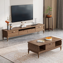 Nordic solid wood coffee table TV cabinet combination modern Chinese ash tea table living room simple small house Cabinet