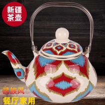 Xinjiang specialty hotel hand-painted enamel pot restaurant milk teapot tea set can hold water 1 5L