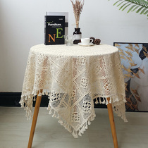 Lace tablecloth photo vintage hollow crochet tablecloth Pastoral coffee table Rectangular handmade small round table table fabric