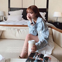 2021 spring and autumn new classic plaid shirt female woven tweed stitching shirt female design ins top