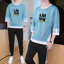Summer mens set with handsome trend mens casual suit teenagers summer new sports two-piece set