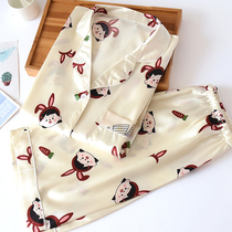 Summer ice silk womens pajamas short-sleeved thin ice silk sexy spring and autumn cute home clothes two-piece suit simulation silk