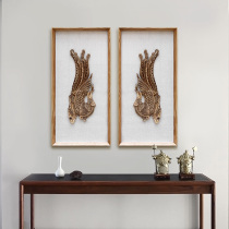 Three-dimensional solid wood carving frame hanging painting vertical porch corridor aisle mural Peacock Phoenix new Chinese decorative painting