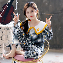 Girls  pajamas Childrens spring and Autumn cotton long-sleeved thin suit Little girl Daisy childrens plaid residence suit