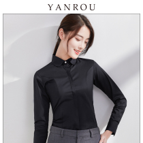 Round neck white shirt womens long-sleeved professional 2021 spring and Autumn formal overalls tooling temperament black doll collar shirt