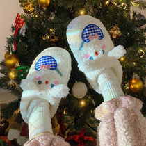 Korean version of ins girl heart home non-slip warm cotton slippers women winter cartoon cute all-inclusive with plush slippers