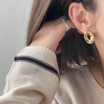 Korean niche hammer pattern lava mosquito coil ear clip womens no ear hole high-end feeling ins thick circle 925 silver earrings