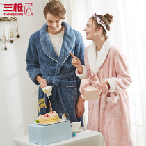 Three gun dressing gown plus velvet male bathrobe flower gray lint lapel lapel women long winter warm 70380