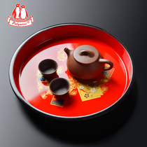 Tray Household put teacup Plastic tea tray Round wedding Japanese lacquerware tea set Red festive fruit plate Snack plate