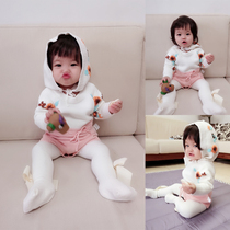 South Korean childrens clothing spring-autumn-style solid patterned pure cotton knit long sleeves Harvest centenese one-piece clothes climbing to the halakha