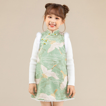 throw-away children's clothing original crane fairy girl's cheongsam autumn and winter fleece Chinese style sleeveless outerwear