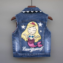 Girl Cowboy Waistcoat Child Spring Autumn Vest Outside Wearing Female Baby Toddler Camshoulder Little Girl Summer Foreign Air Waistcoat