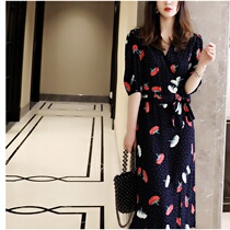 ROUJE POWER floral dress female 2021 summer new French retro Hepburn style thin chiffon skirt