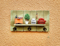 New European style retro wooden kitchen restaurant three-dimensional decoration adhesive hook rack wall hanging fashion creative home