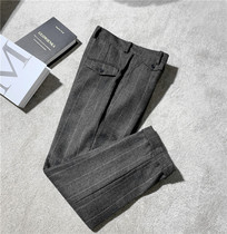 Mens autumn and winter English Plaid herringbone wool tweed trousers vintage thick fat little feet casual pants plus size