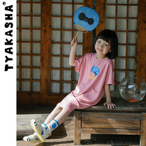 (Cool Series) TYAKASHAKIDS Takasha childrens skirt grey pink short sleeve dress t-shirt skirt
