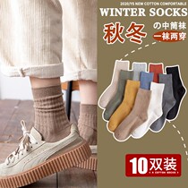 Socks female stockings cotton socks stockings stockings autumn and winter womens cotton socks solid color winter thick stockings ins tide