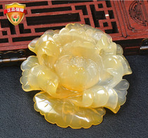 Yunnan new natural jade yellow dragon jade Peony sweater chain ice species old material female pendant pendant with certificate