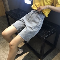 Tang Lion 2021 summer new denim shorts women Korean version of loose pants women thin students high waist 5 points pants tide