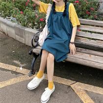 One-piece fried street suit short sleeve T-shirt small man wearing a strap skirt French retro design sense two-piece summer