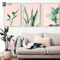 DIY digital oil painting living room decoration background hanging painting hand drawing modern simple Nordic green plant triple painting